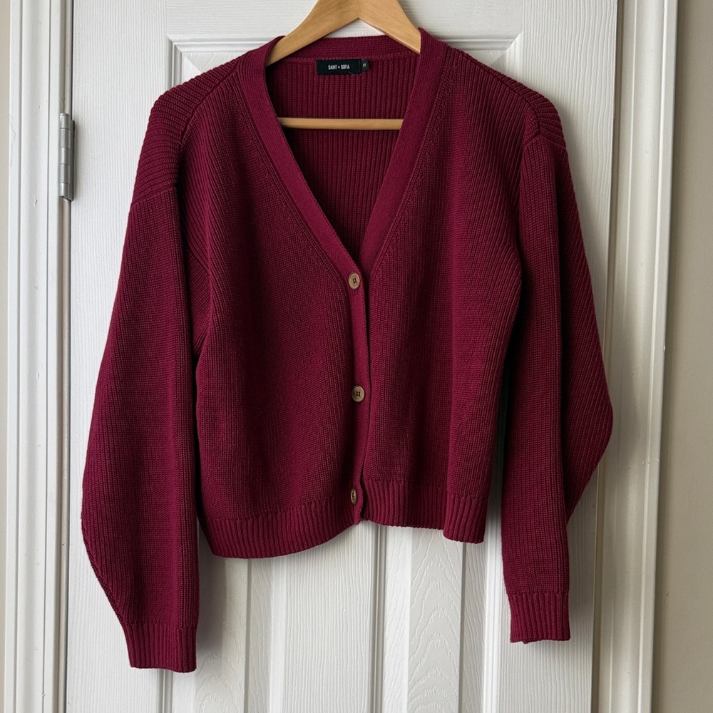 Saint + Sophia Burgundy Cardigan